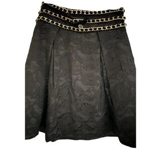 Elisabetta Franchi Black Lace Mini Skirt with Gold Chain Waist Detail Sz 44 $825